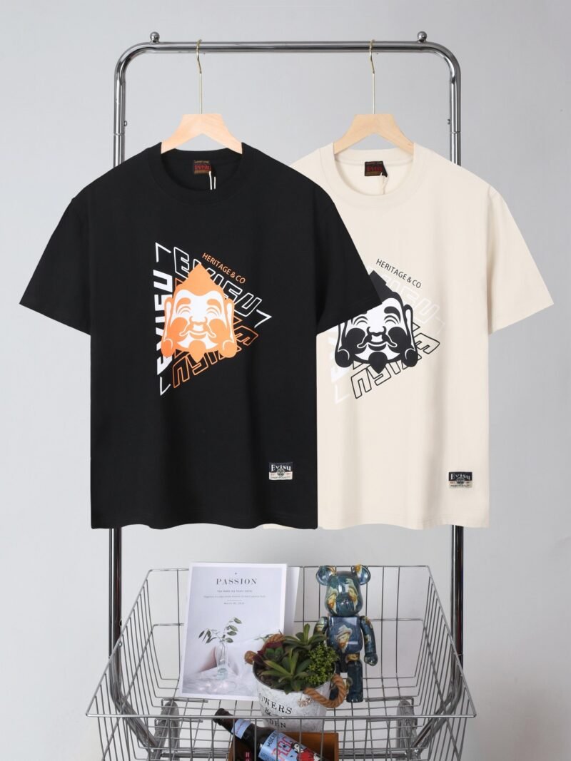 EVISU Fushen Buddha head and logo printed short sleeves