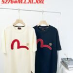 EVISU2025 summer new product, trendy casual cotton short-sleeved shirt with seagull patch embroidery on the chest, for both men and women