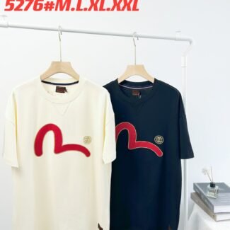 EVISU2025 summer new product, trendy casual cotton short-sleeved shirt with seagull patch embroidery on the chest, for both men and women