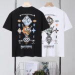 2025 Fushen summer new short-sleeved men's wisdom wheel dharma print pure cotton short-sleeved shirt