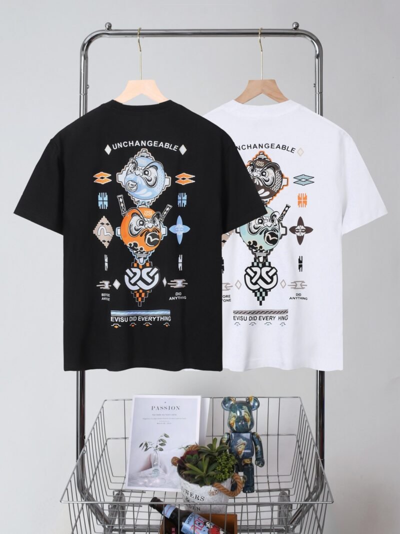 2025 Fushen summer new short-sleeved men's wisdom wheel dharma print pure cotton short-sleeved shirt
