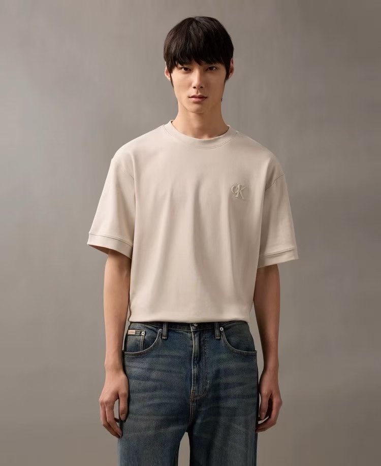 New spring and summer unisex casual solid color embossed letter loose round neck short-sleeved T-shirt