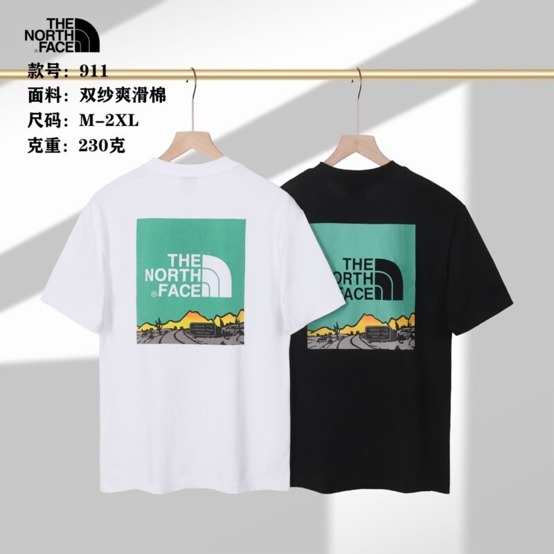 New North Face couple round neck short sleeves 230g double sand smooth cotton fabric