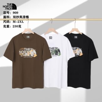 New North Face couple round neck short sleeves 230g double sand smooth cotton fabric