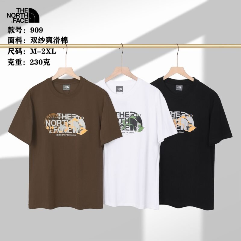New North Face couple round neck short sleeves 230g double sand smooth cotton fabric