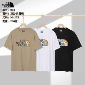 New North Face couple round neck short sleeves 230g double sand smooth cotton fabric