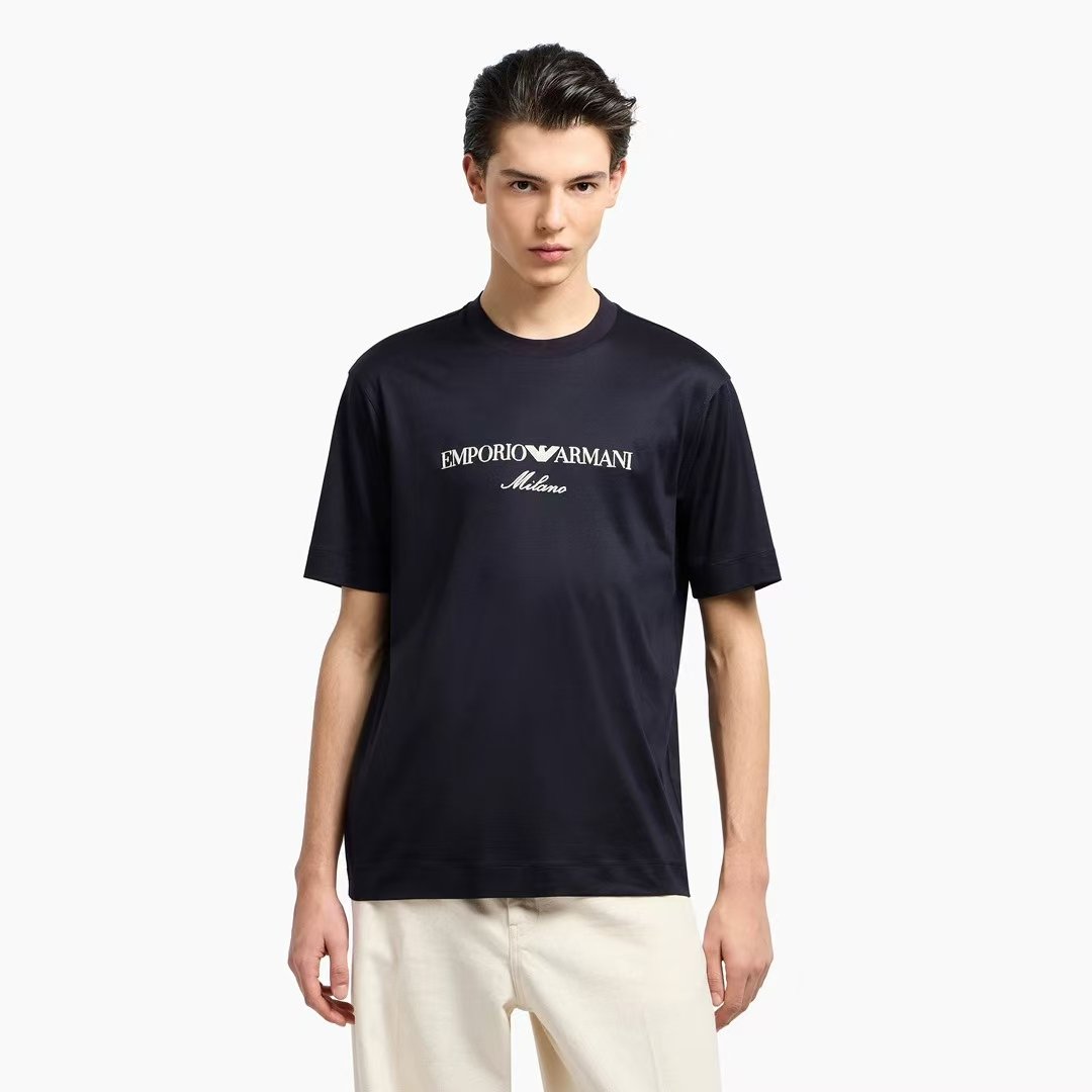 Jersey-Lyocell blend T-shirt with ASV logo embroidery - Armani