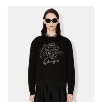 Kenzo Star Tiger Embroidered Cotton Sweatshirt Black