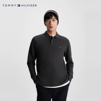 Tommy-Hilfiger Waffle Texture Long Sleeve Polo Shirt
