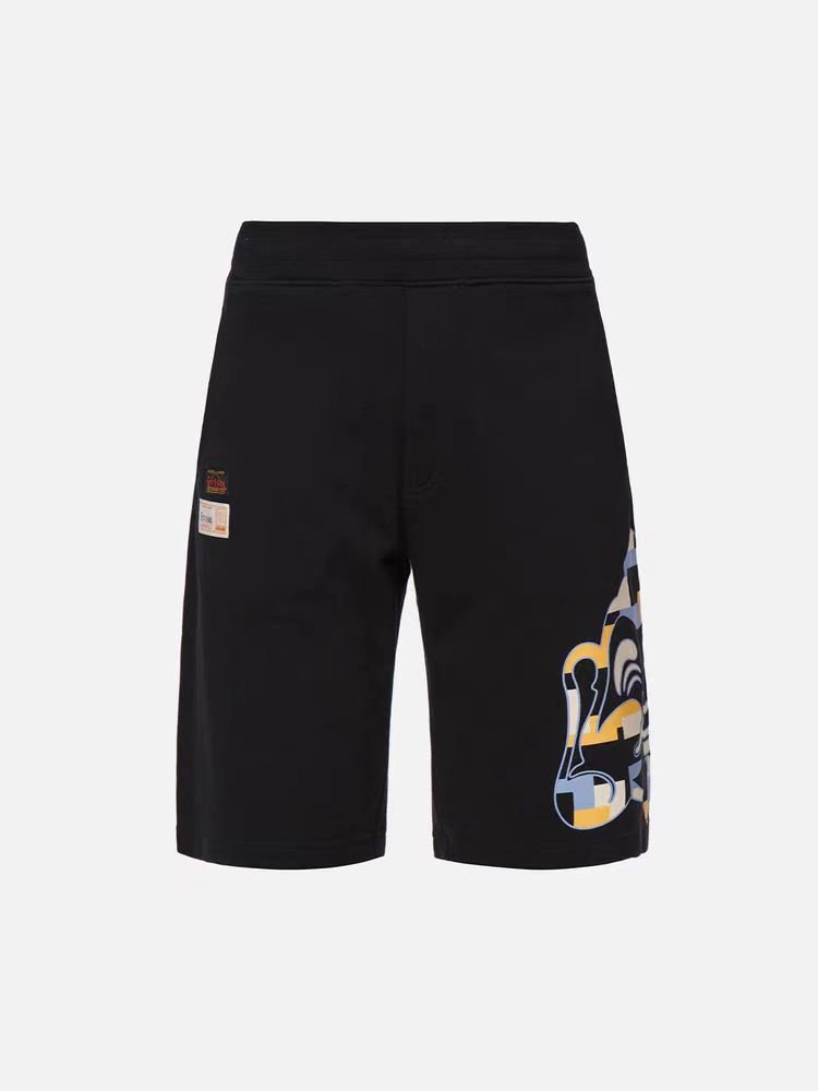 EVISU Men's Colorblock Buddha Head Printed Cotton Shorts