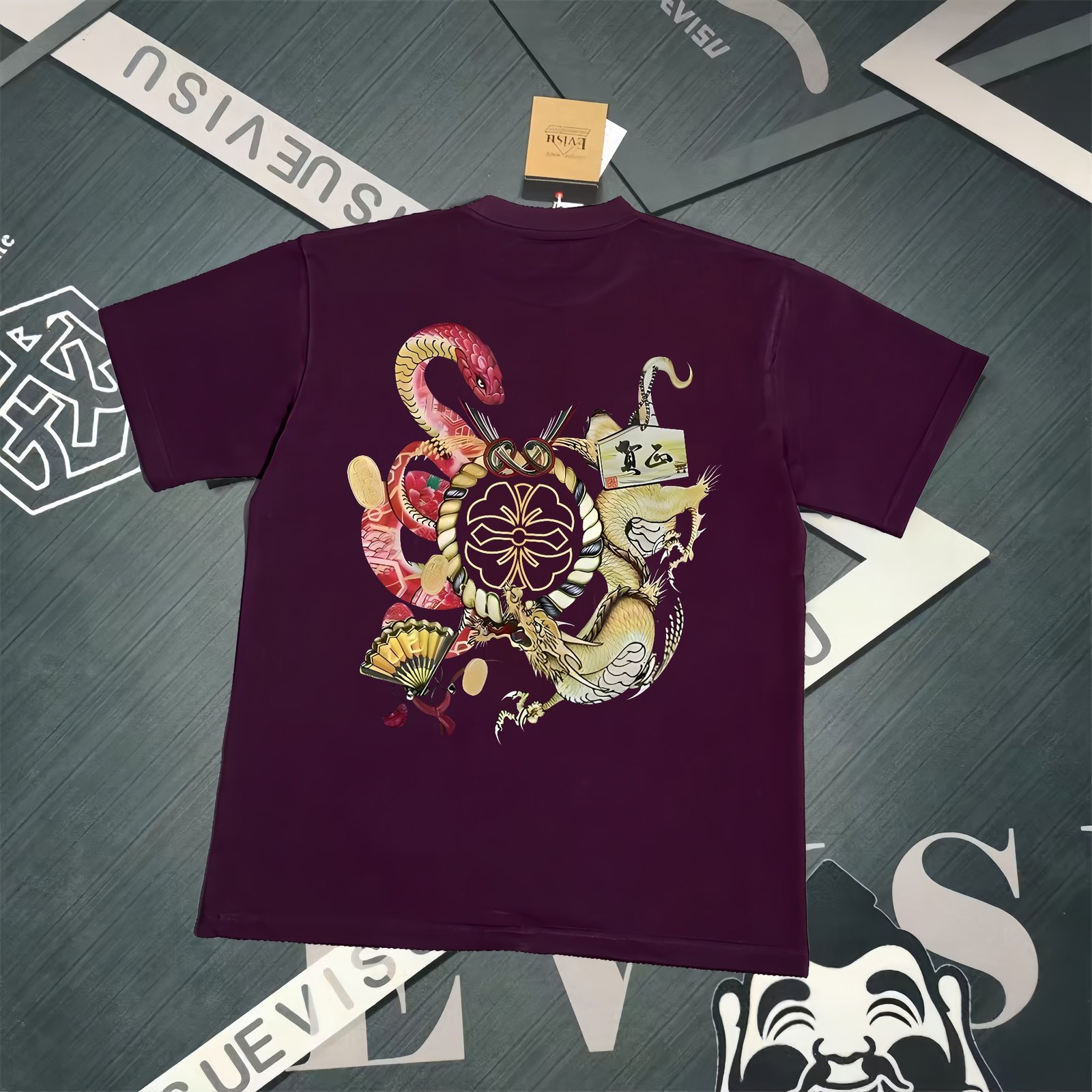 EVISU Fushen 2025 Spring New Men's Teng Snake and Dragon Letter Printing