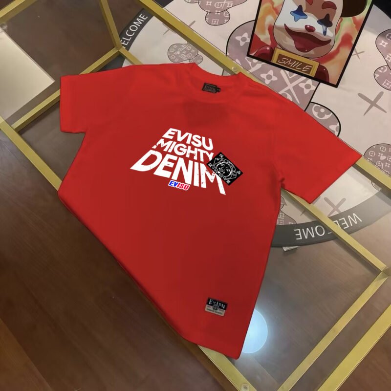 EVISU Fushen 2025 Spring New Products Men's Slogan Buddha Head Leather Brand Printing