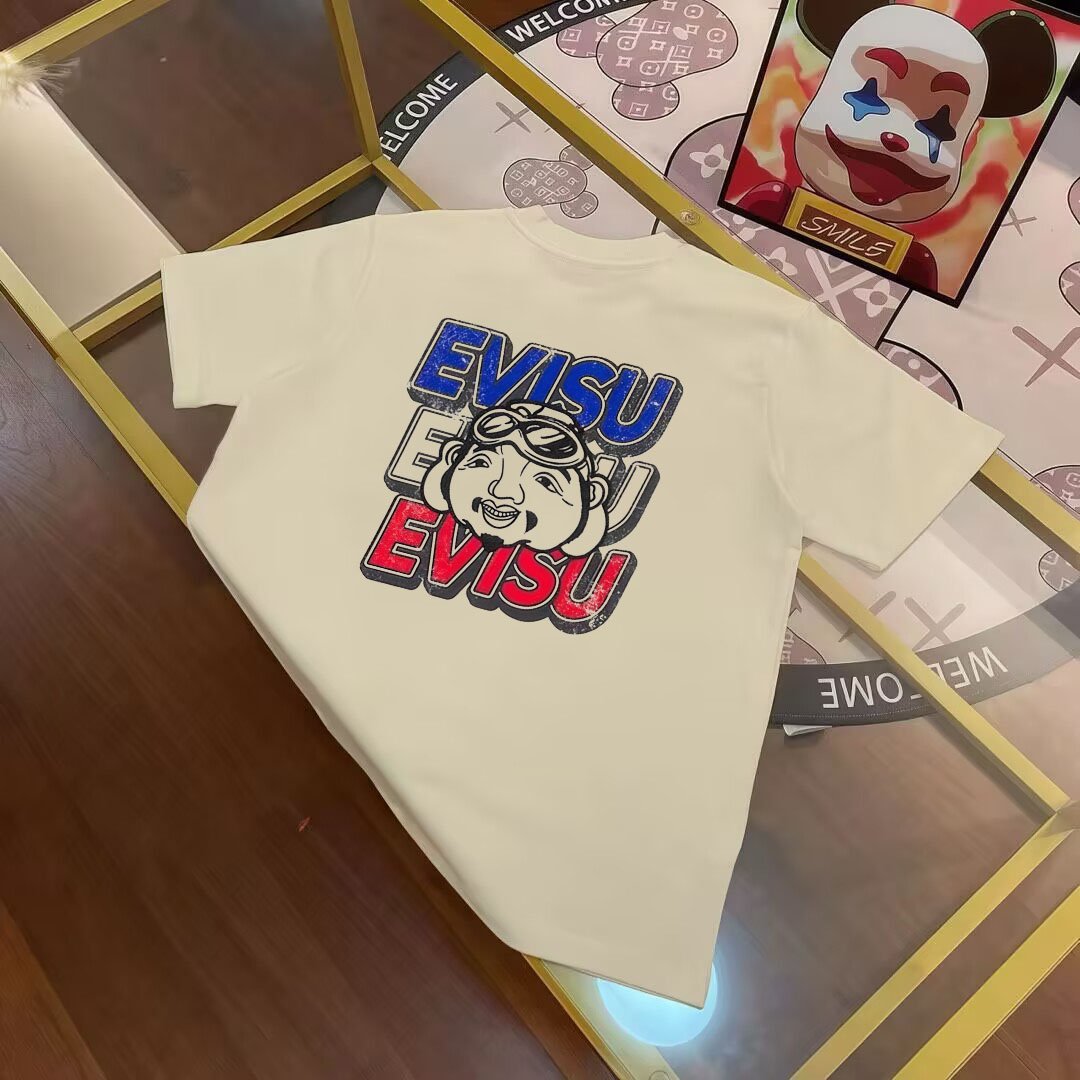 EVISU Fushen 2025 Spring New Products Men's Buddha Head Letter Printing