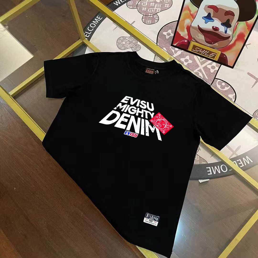 EVISU Fushen Men's slogan Buddha head leather brand print