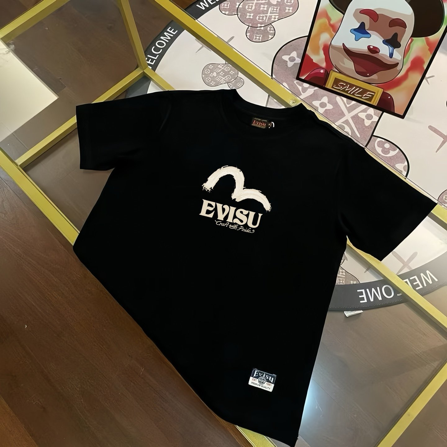 Evisu Men's Mythical Beast Bai Ze Large M Short Sleeve T-shirt