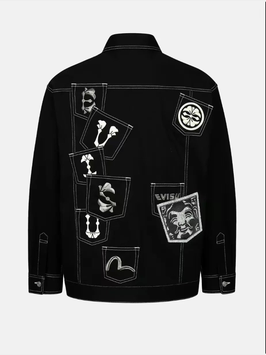 EVISU new Fukushin multi-pocket logo men's and women's casual denim jacket street coat