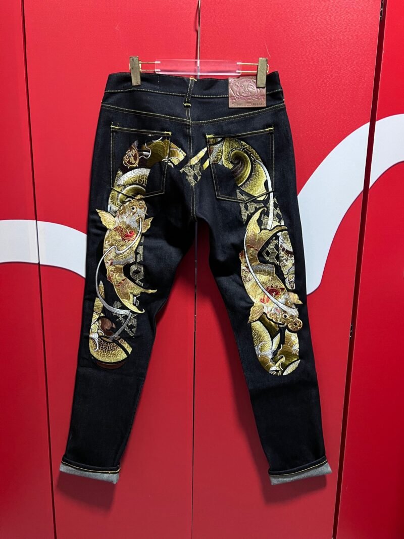 2025EVISU Fukushin Big M Embroidered Koi Jeans American Straight Pants