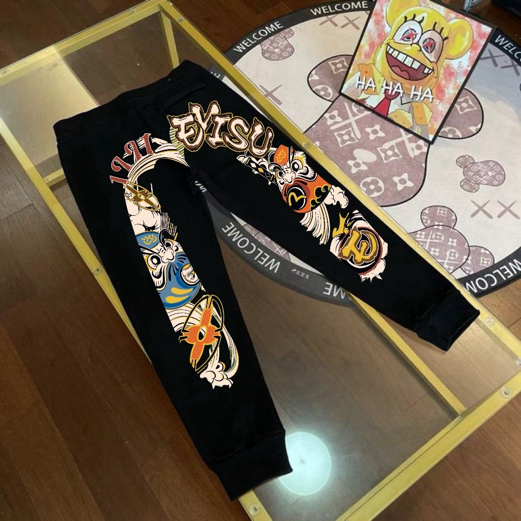 Evisu Ninja Daruma Large M Print Street Trend Cool Casual Cotton Long Sweatpants