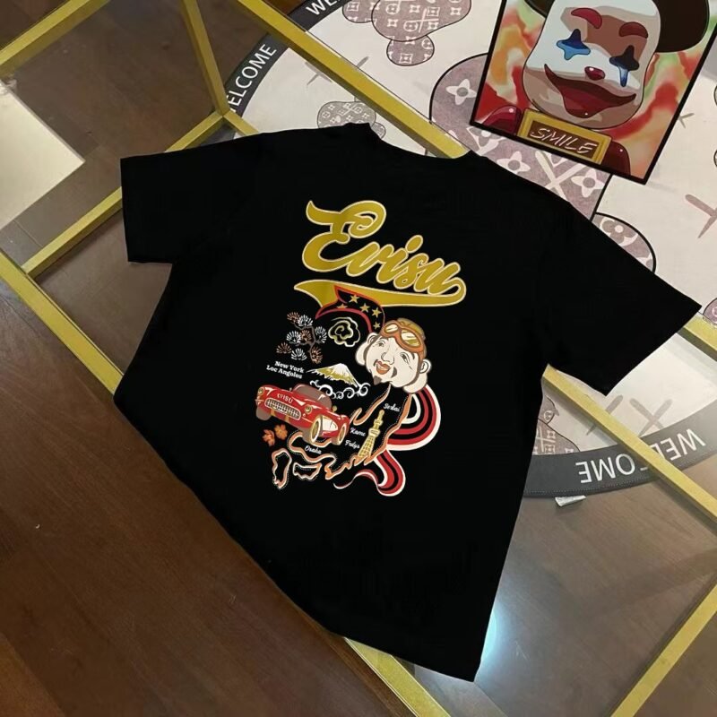 Evisu 2025 Spring New Men's Buddha Head Seal Printed Short Sleeve T-shirt
