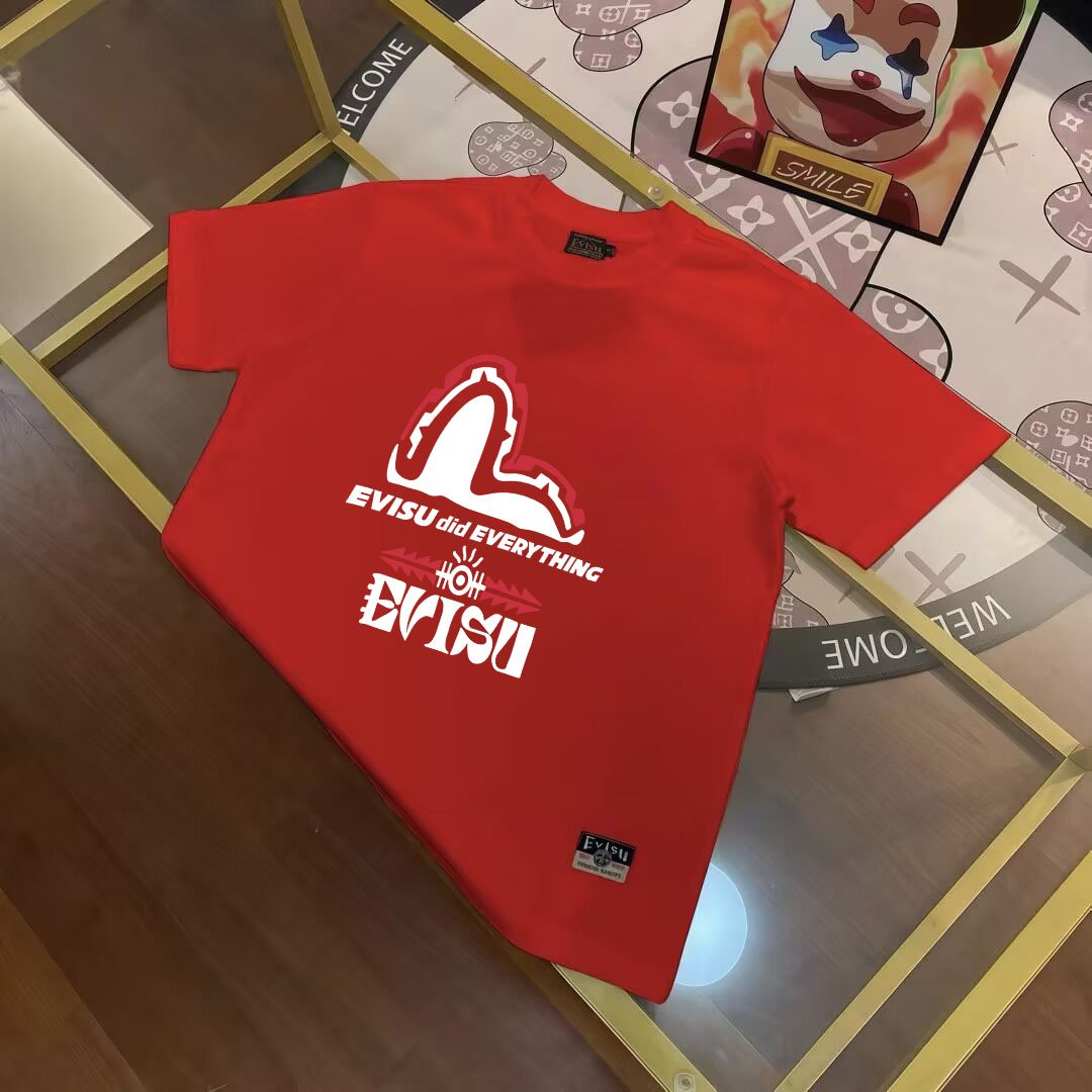 Evisu 2025 Spring New Men's Buddha Head Seal Printed Short Sleeve T-shirt