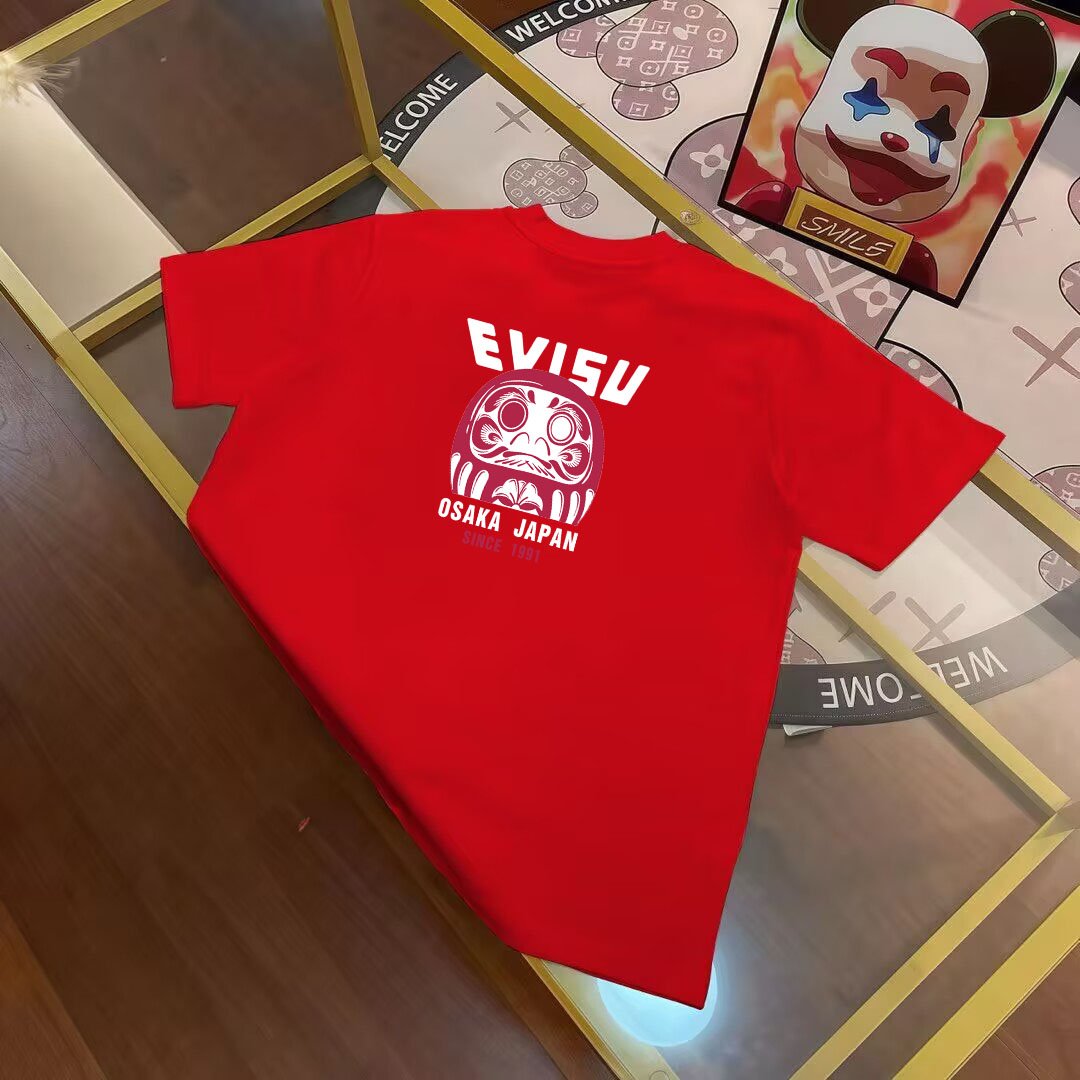 Evisu 2025 Spring New Men's Buddha Head Seal Printed Short Sleeve T-shirt