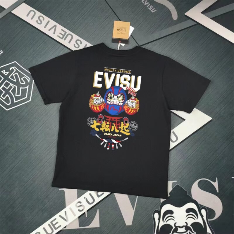 Evisu 2025 Spring New Men's Buddha Head Seal Printed Short Sleeve T-shirt