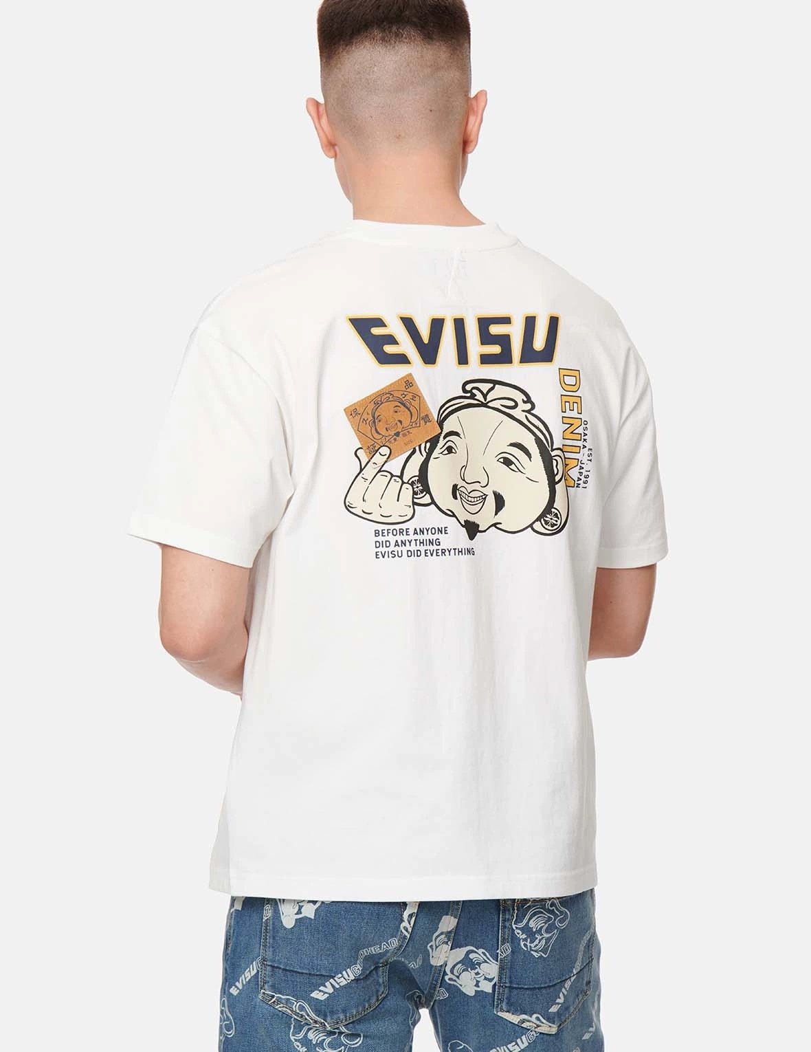 Evisu 2025 Spring New Men's Buddha Head Seal Printed Short Sleeve T-shirt