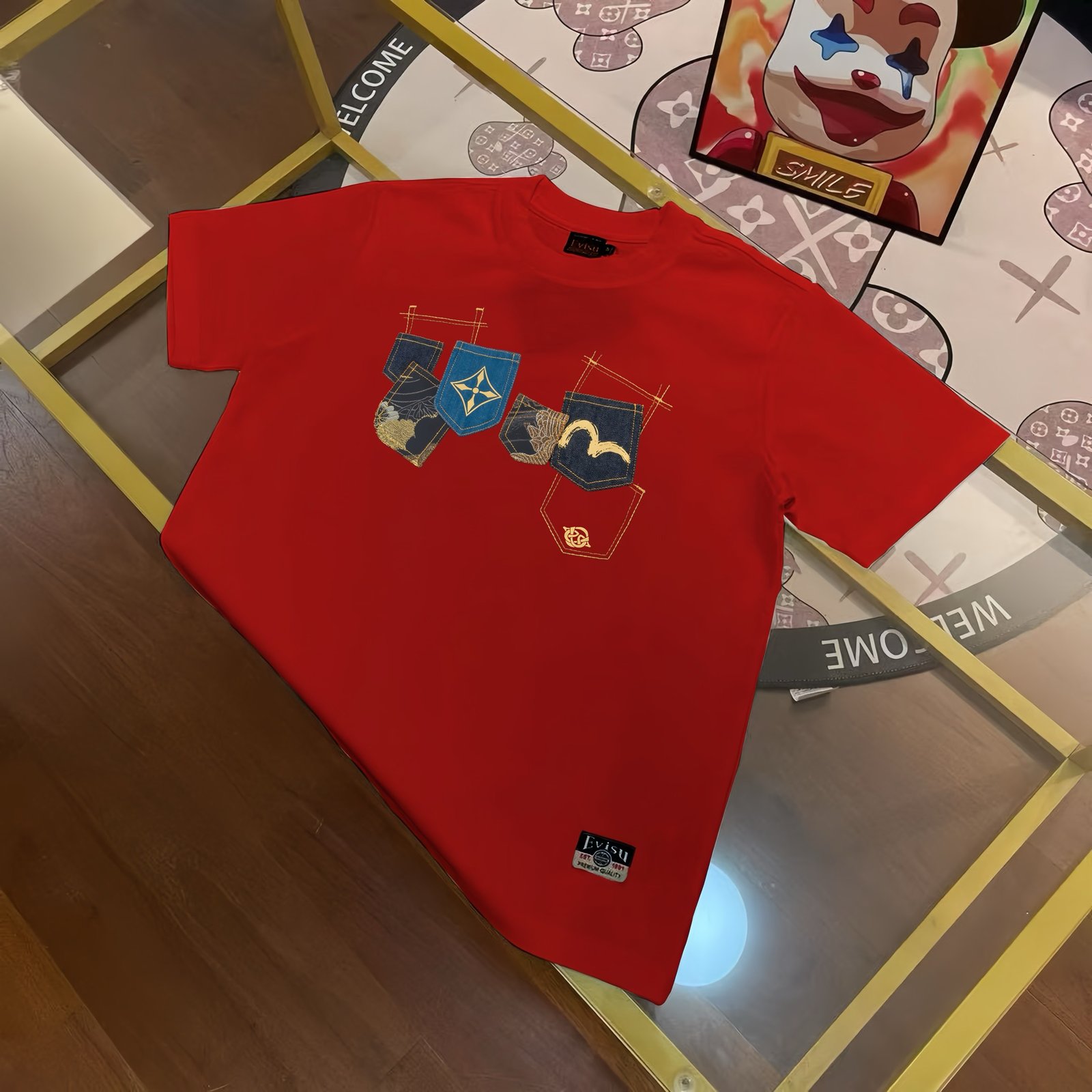 13391503212902056 EVISU Fukushin 2025 Spring New Products Men's Seagull Multi-Pocket Kamon Print