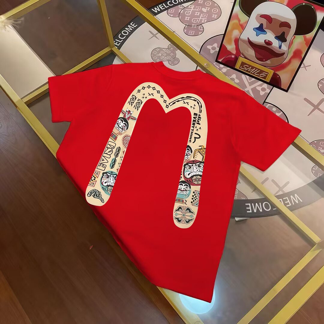 EV 2025 Spring New Product Men's Slogan Family Flower Daruma Large M Print Short Sleeve T-shirt