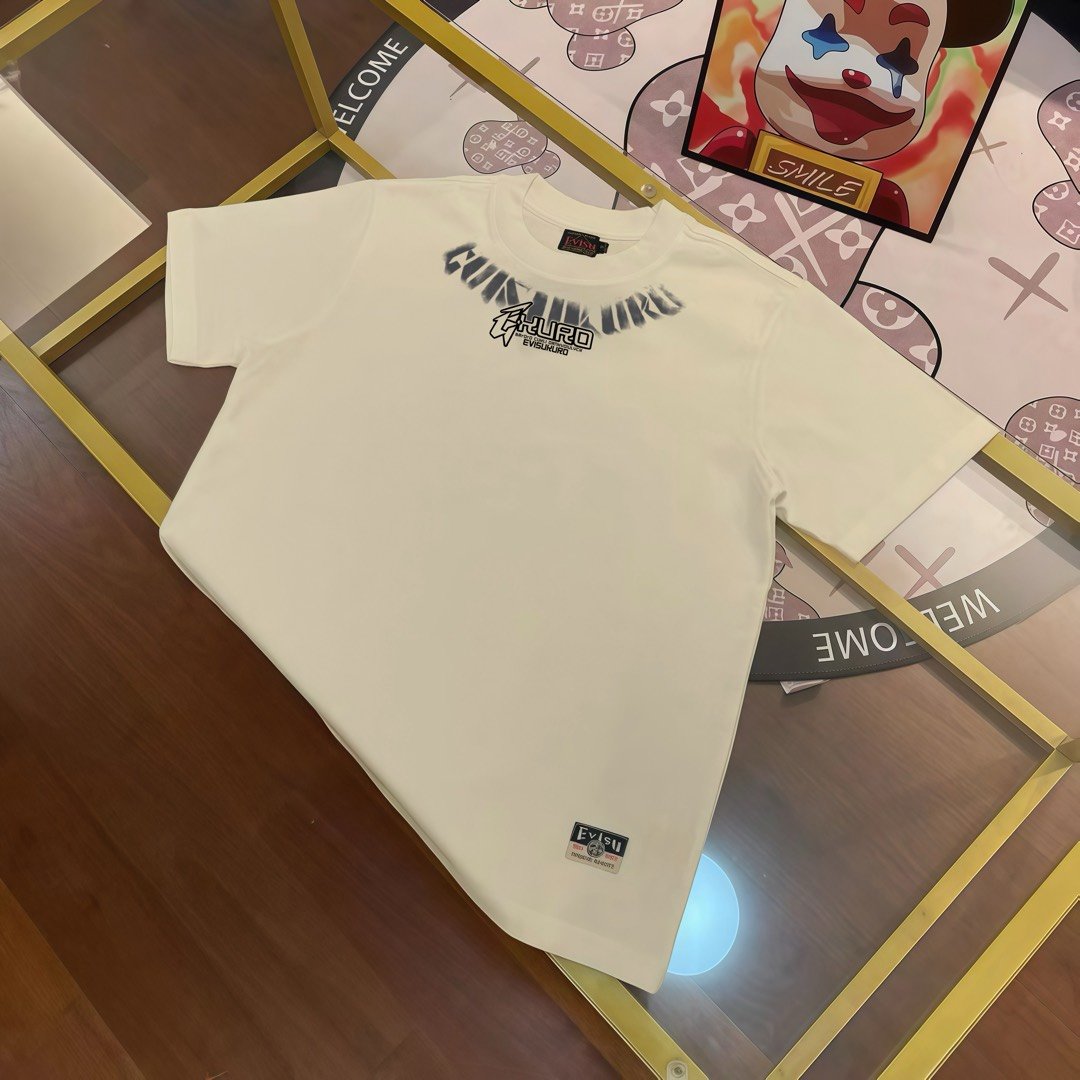 EVISU Fukushin 2025 Spring New Men's Logo Letter Printed Short Sleeve T-shirt