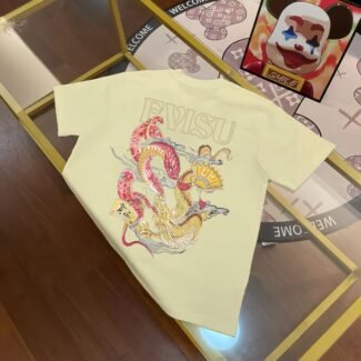 Snake Year Limited EVISU Fushen 2025 Spring New Men's Teng Snake and Dragon Letter Printed Casual Loose Short Sleeves