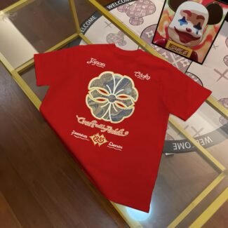 EVISU Fukushin 2025 Spring New Products Men's Logo and Family Flower Letter Printed Casual Loose Short Sleeves