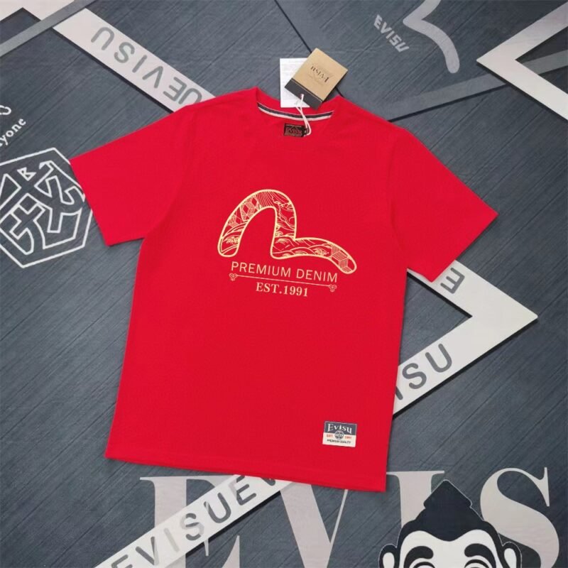 EVISU Fukushin 2025 Autumn and Winter New Men's Seagull and House Flower Print Short Sleeve T-shirt