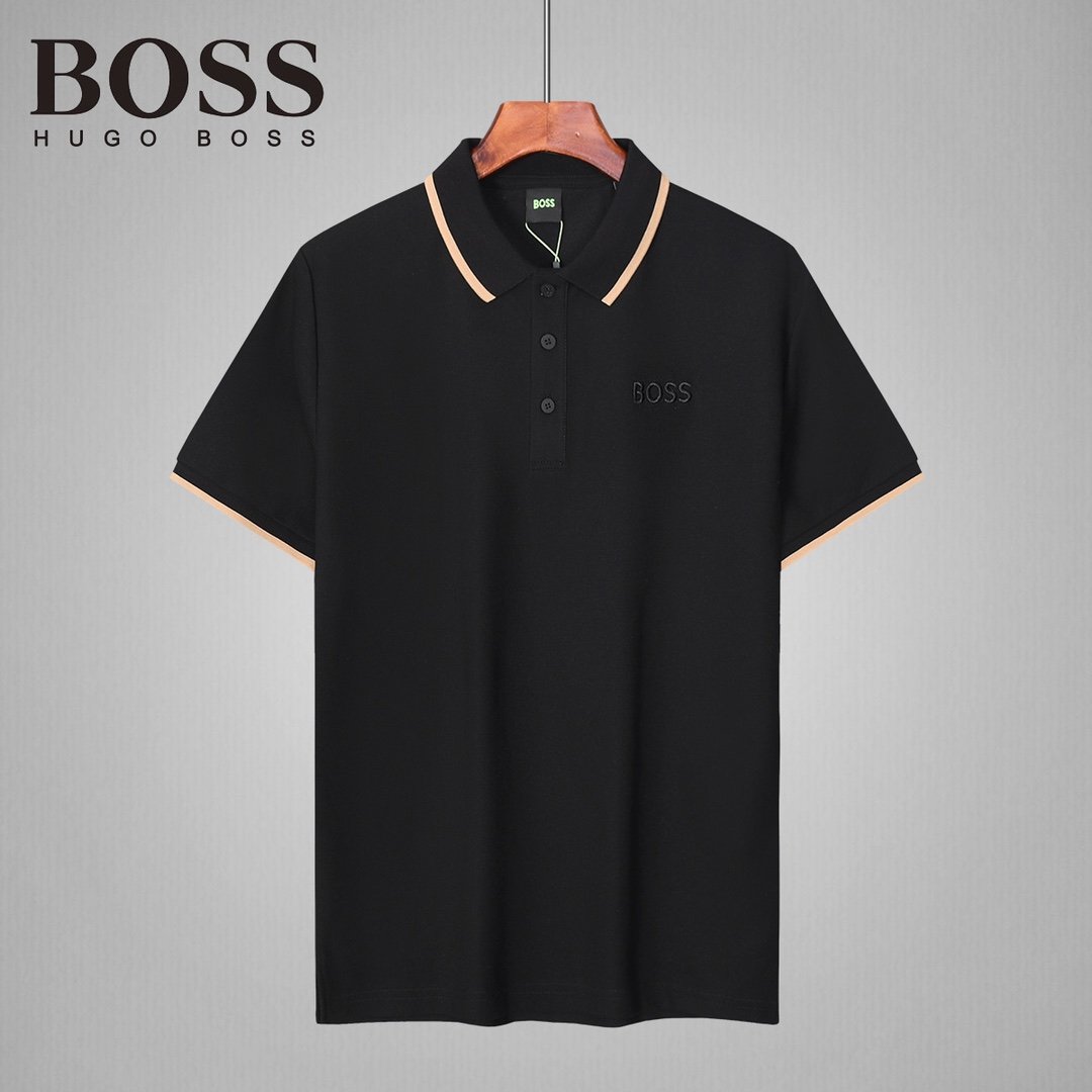 13391598279484726 BOSS - Slim-fit polo shirt with contrast logos - Black