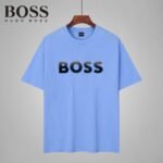 BOSS - Cotton jersey T-shirt with mixed-print logo - Blue