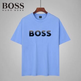BOSS - Cotton jersey T-shirt with mixed-print logo - Blue