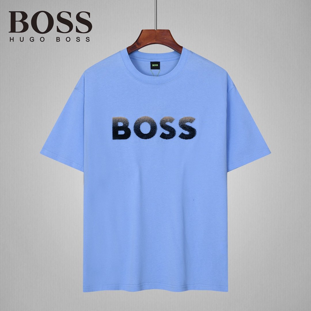 13391598895964513 BOSS - Cotton jersey T-shirt with mixed-print logo - Blue