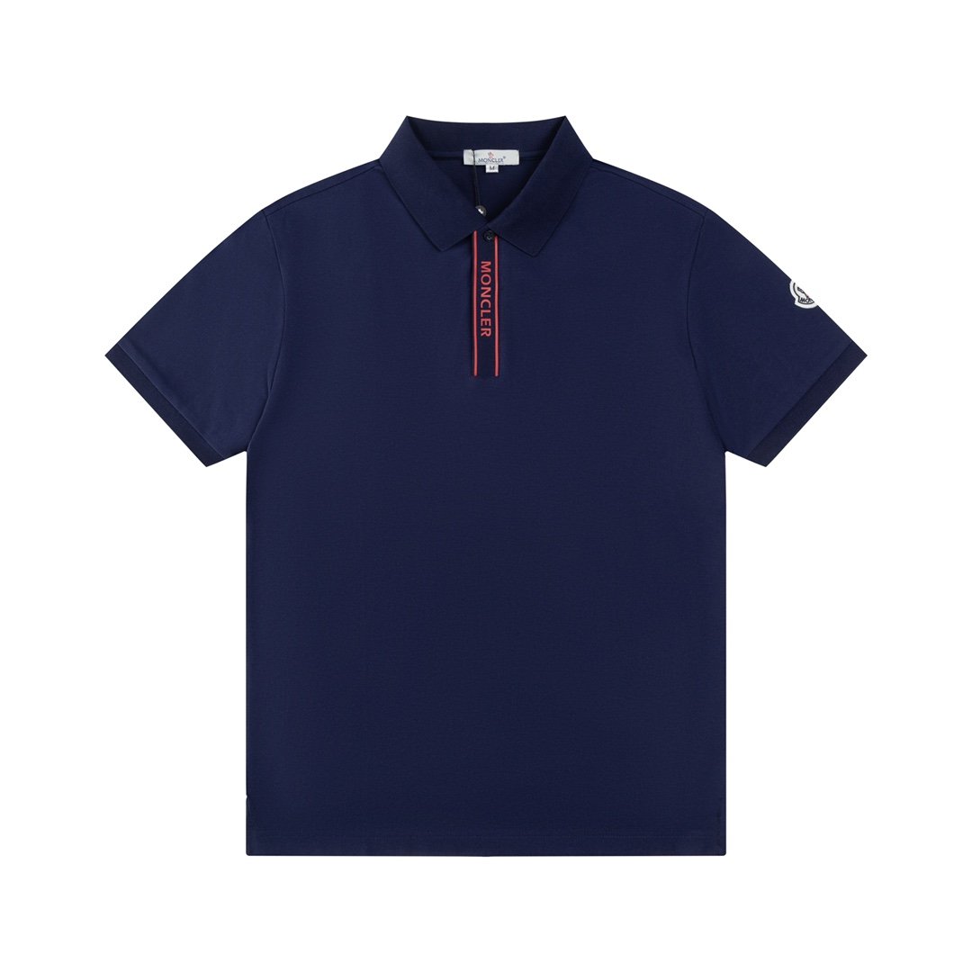 Moncler Tricolor Trim Cotton Piquet Polo Shirt