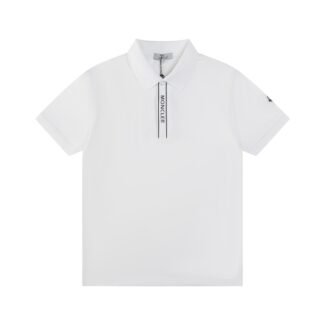 Moncler Tricolor Trim Cotton Piquet Polo Shirt