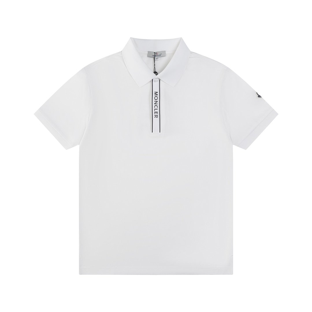 Moncler Tricolor Trim Cotton Piquet Polo Shirt