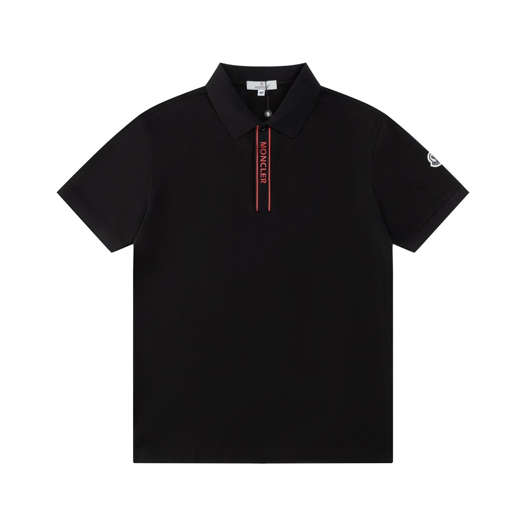 Moncler Tricolor Trim Cotton Piquet Polo Shirt