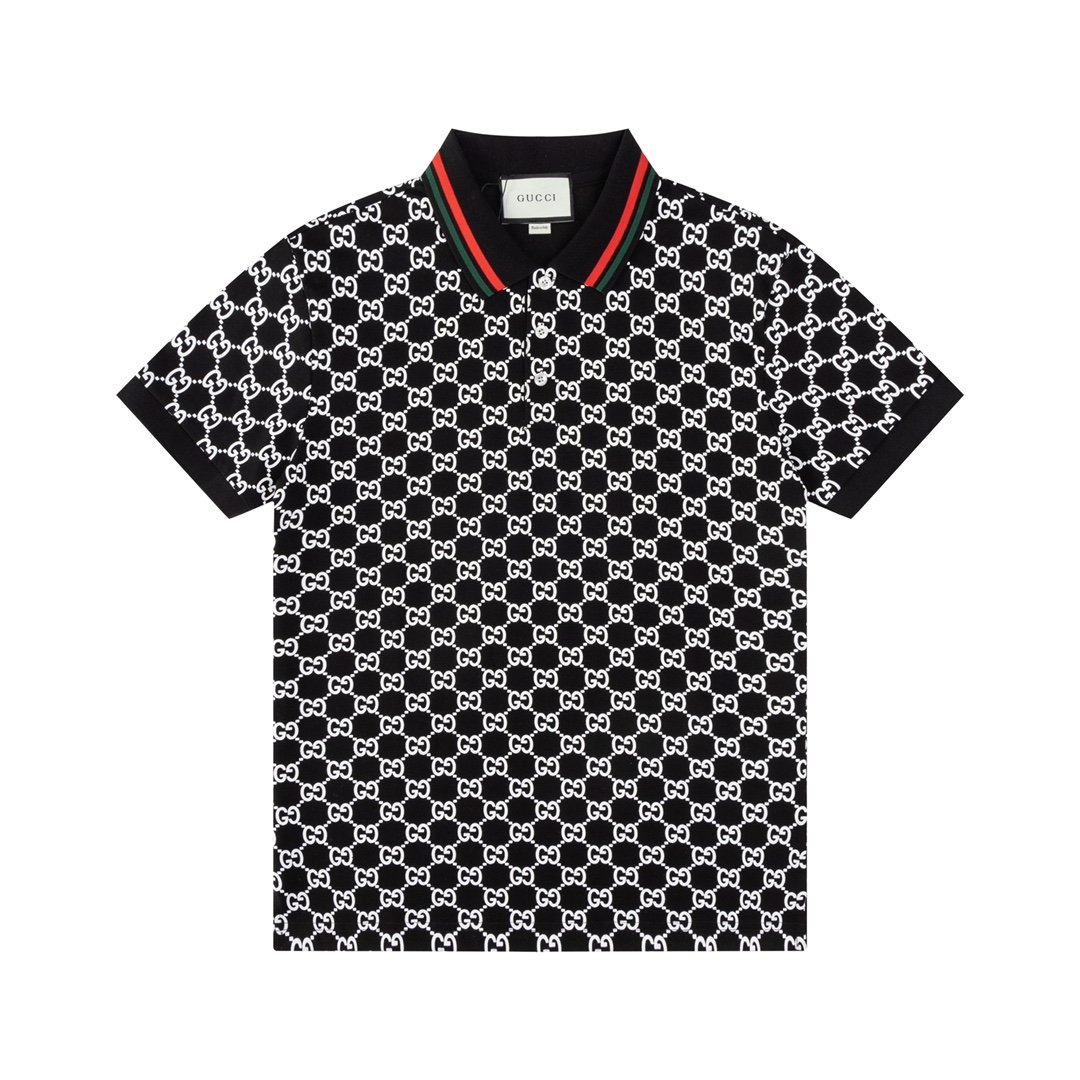 GUCCI Piquet Jacquard Logo Motif Polo Shirt