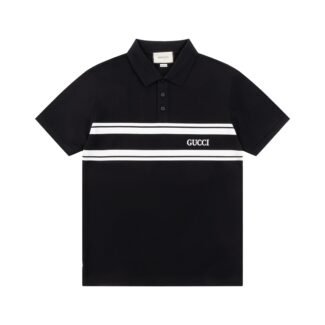 Wool cashmere polo shirt in navy and white | GUCCI®