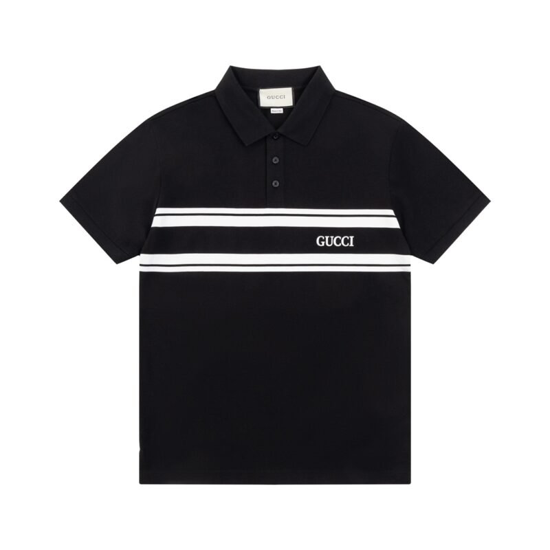 Wool cashmere polo shirt in navy and white | GUCCI®