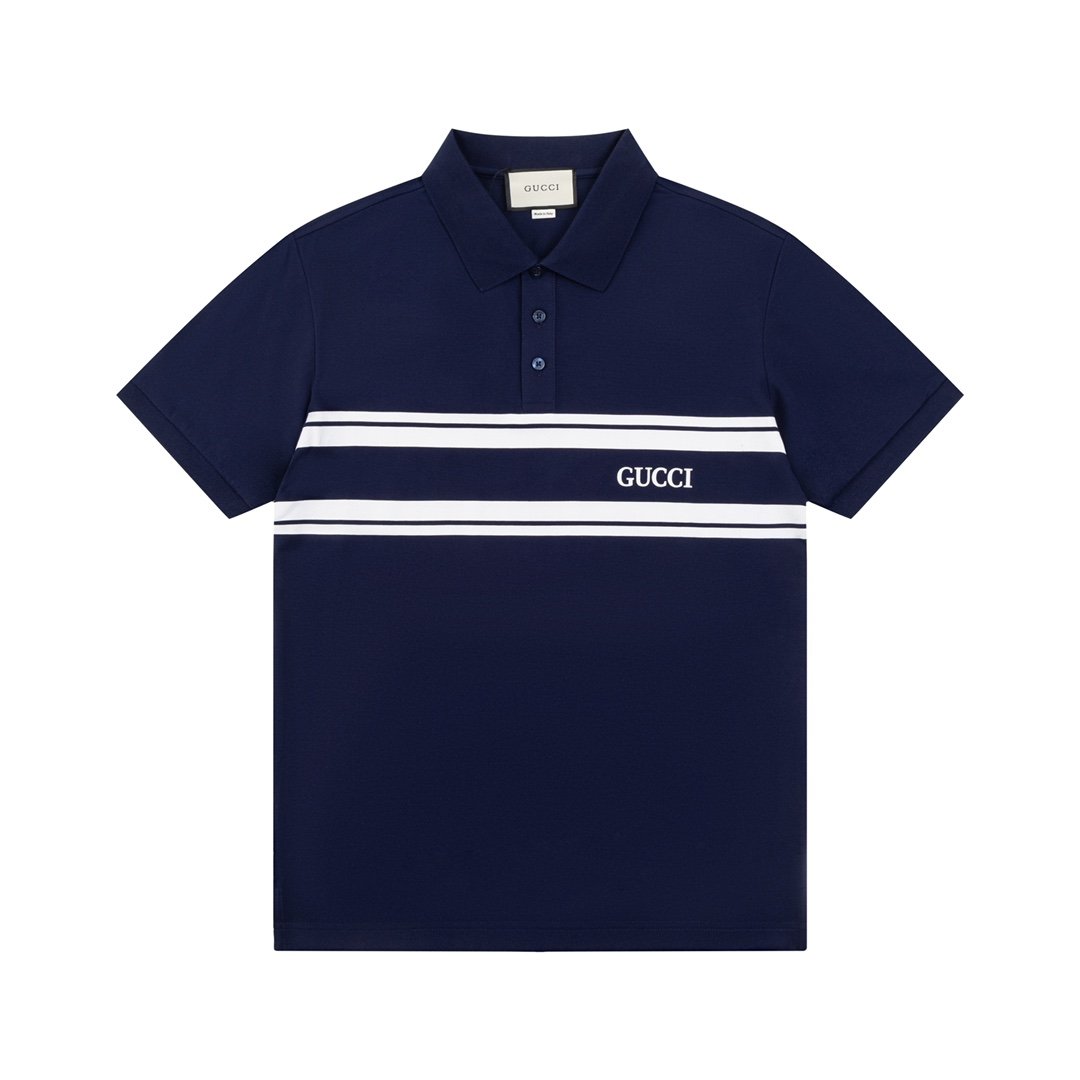 Wool cashmere polo shirt in navy and white | GUCCI®