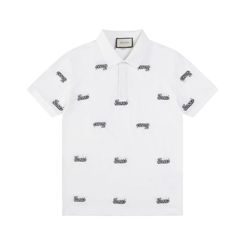 Wool cashmere polo shirt in navy and white | GUCCI®