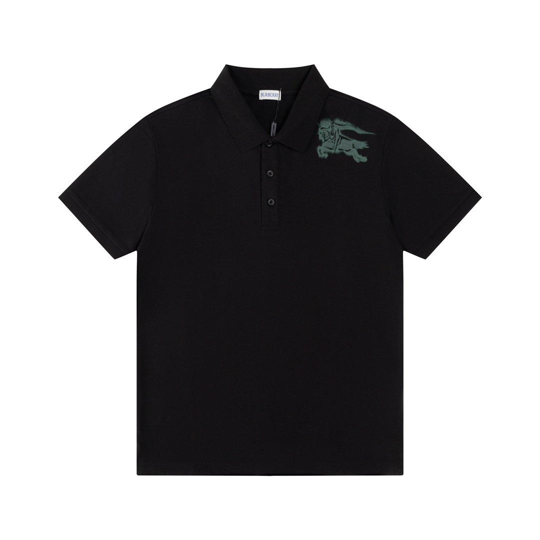 Burberry Men's Black Embroidered Dragon Polo Shirt