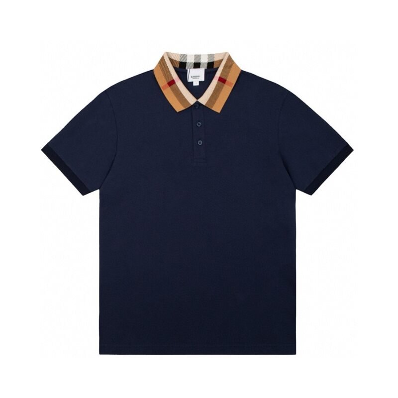 Check Collar Cotton Polo Shirt in Loch - Men | Burberry®