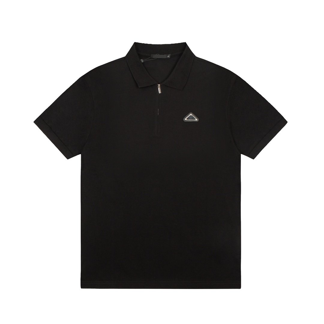 Black Piqué polo shirt with Re-Nylon details | PRADA