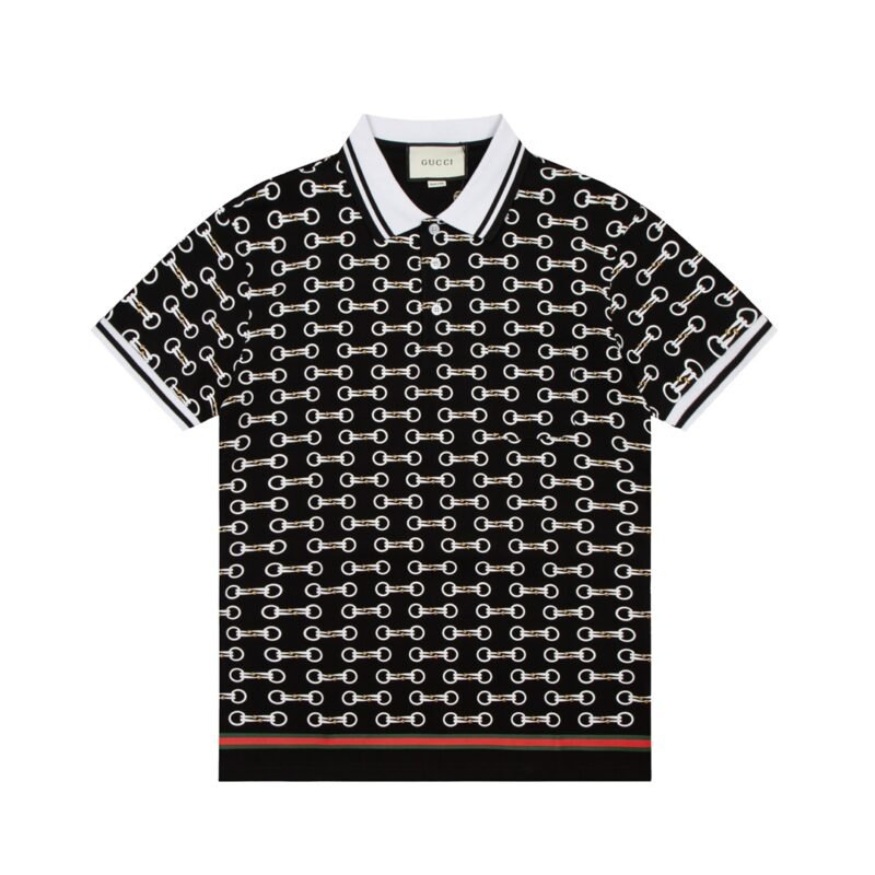 Gucci Horsebit Print Cotton Polo Shirt